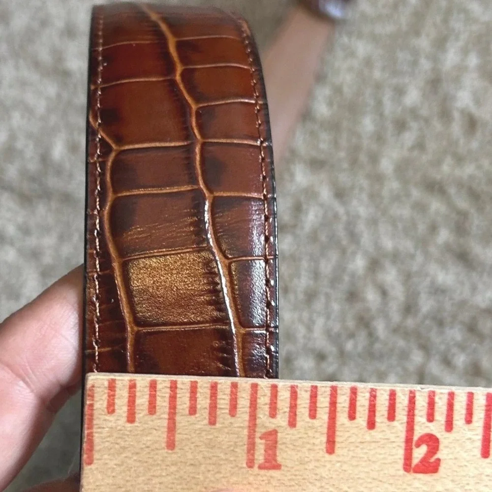 PGA Golf Brown Crocodile Embossed Leather Belt Silver Buckle 38